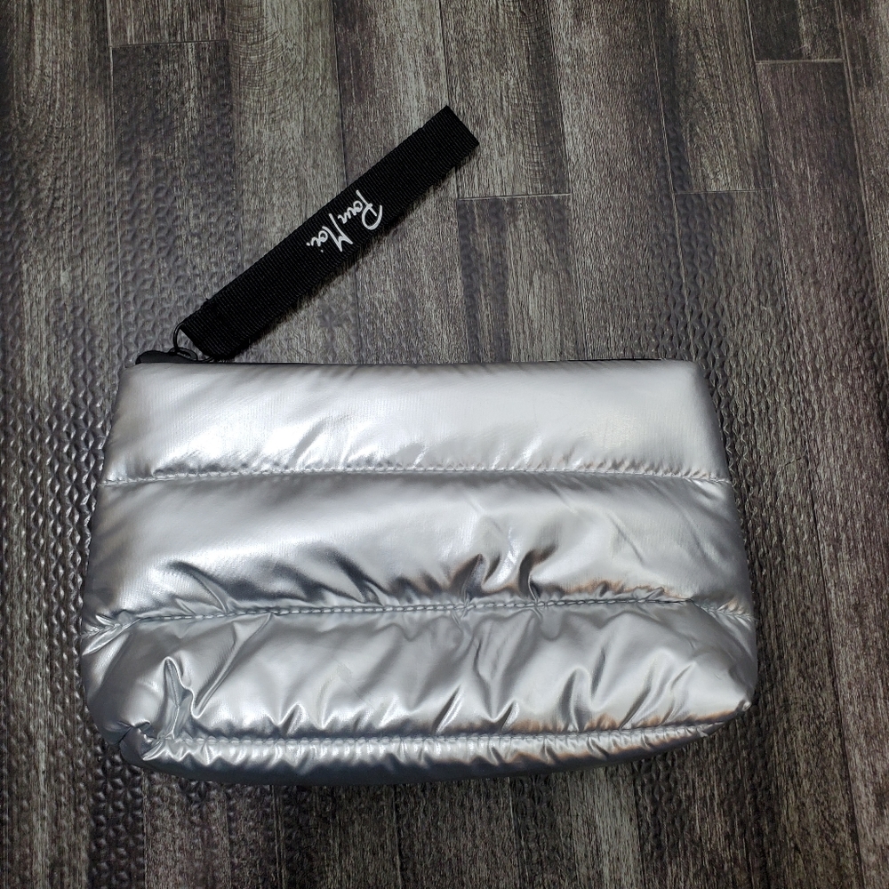 Pour Moi Climate Smart Silver Metallic Puffer Wristlet Makeup Bag